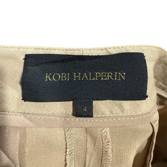 Kobi Halperin Oriana Linen Blend Tan Cropped Ankle Pants Lace Trim Hem Women’s 4 - Picture 5 of 7